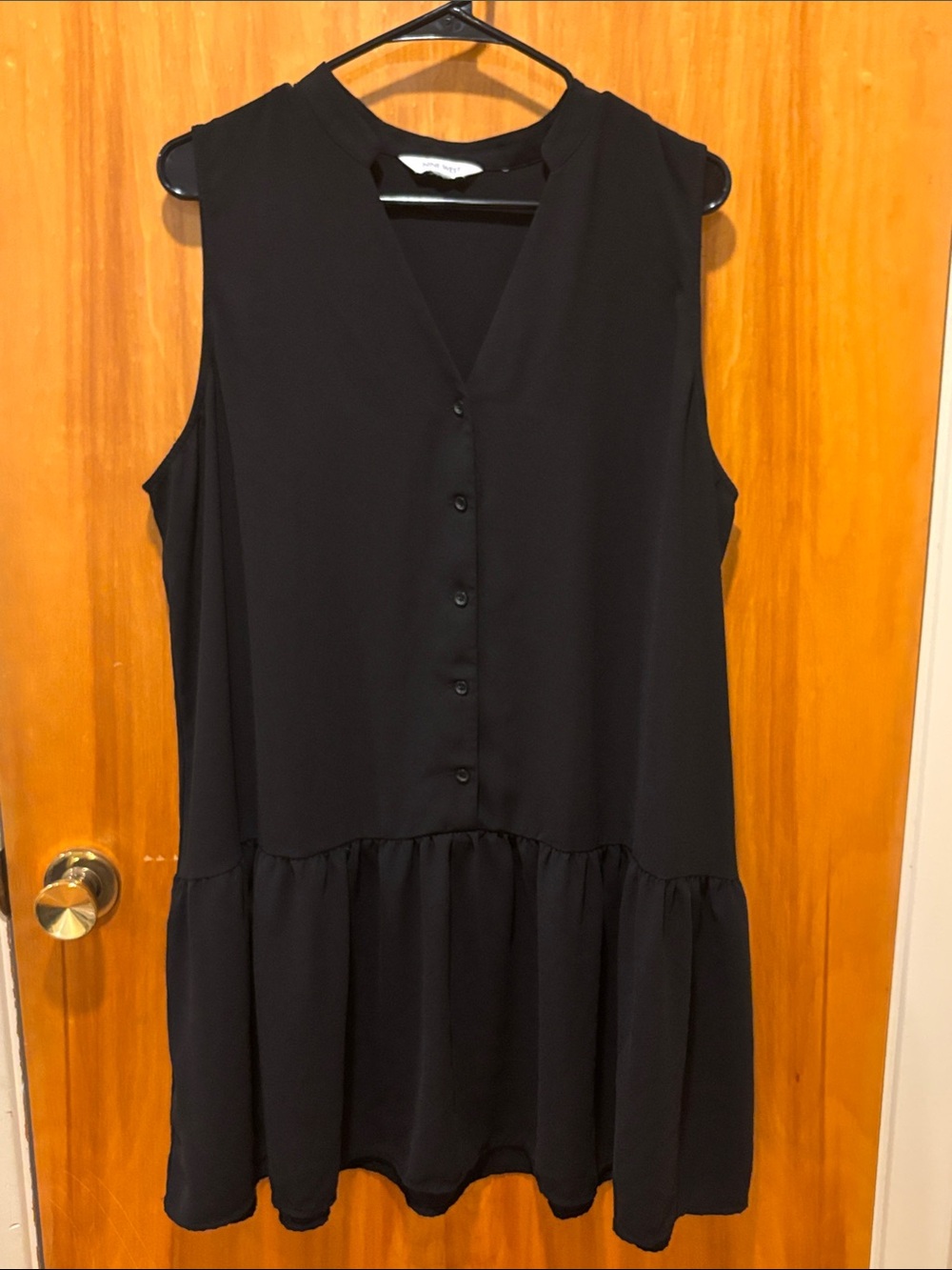 Nine West Black Sleeveless Button-Front Tiered Dress